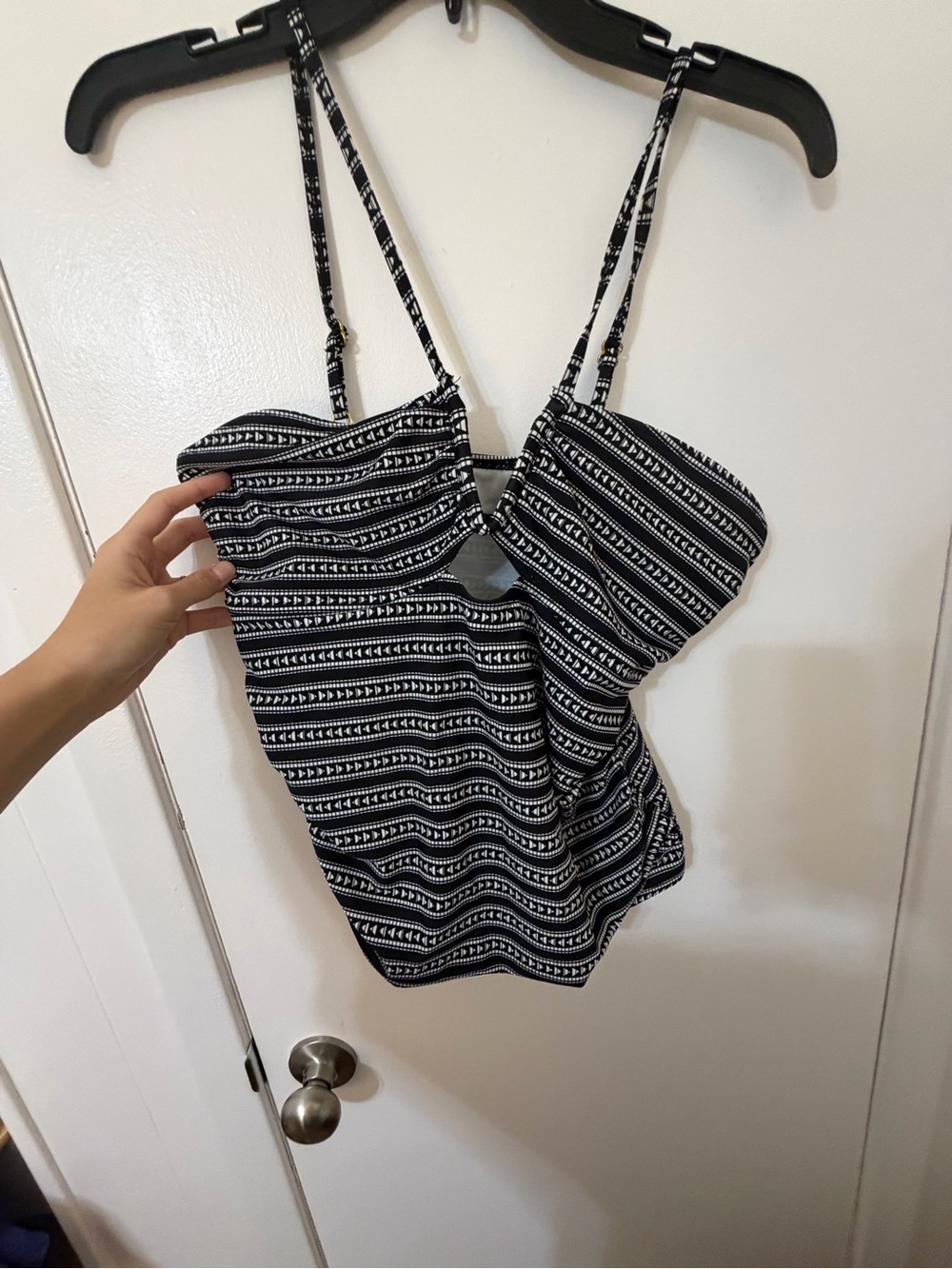 SHEIN Black and White Striped One-Piece Swimsuit